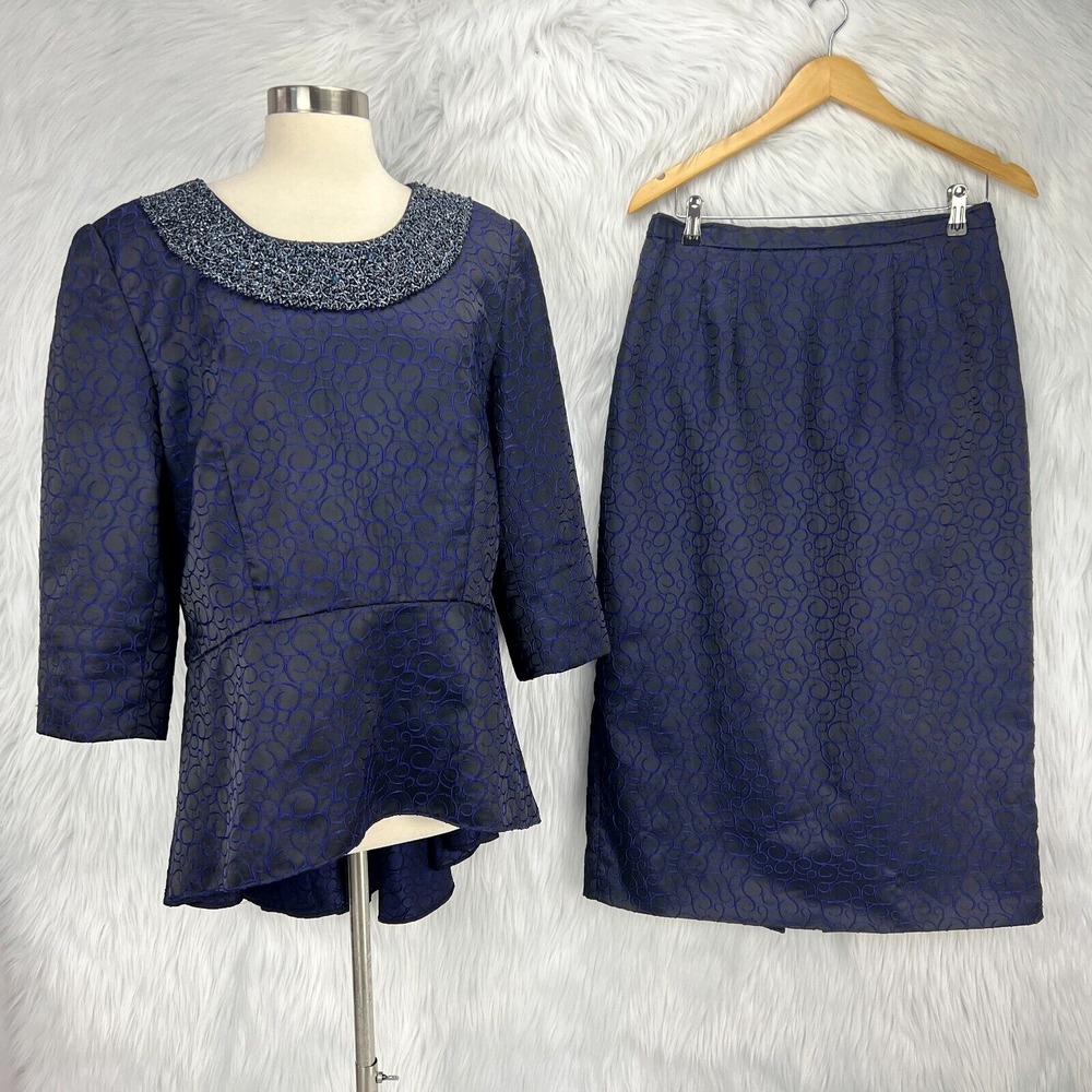 Lily & Taylor VTG Purple Skirt Suit Sz‎ 12 Embroidered Formal 2pc Beaded Event